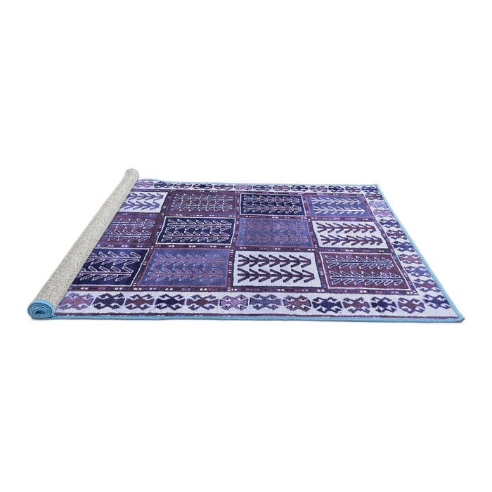 Sideview of Machine Washable Persian Blue Traditional Rug, wshtr883blu