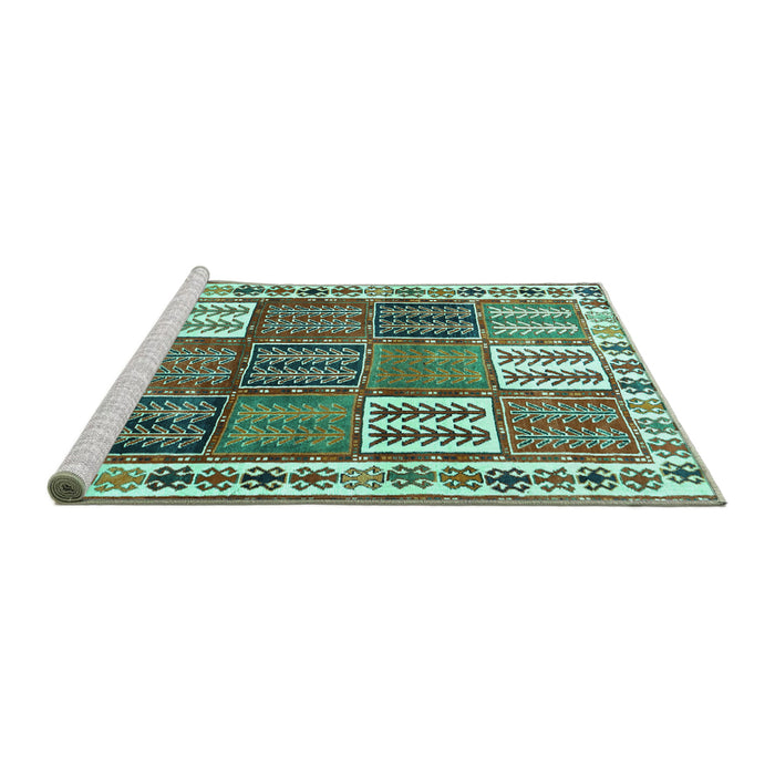 Sideview of Machine Washable Persian Turquoise Traditional Area Rugs, wshtr883turq