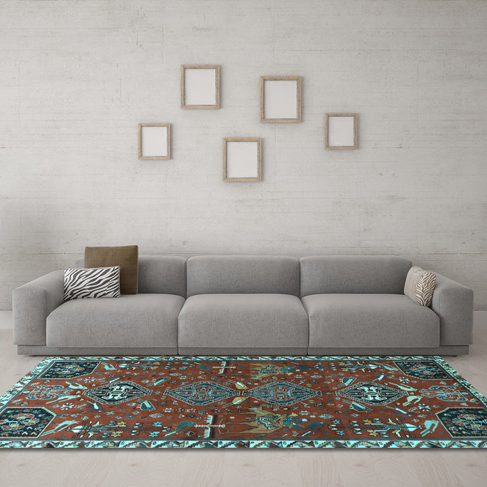 Machine Washable Persian Light Blue Traditional Rug in a Living Room, wshtr884lblu