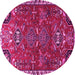 Round Machine Washable Persian Pink Traditional Rug, wshtr884pnk