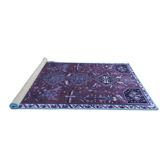 Sideview of Machine Washable Persian Blue Traditional Rug, wshtr884blu