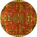 Round Persian Yellow Traditional Rug, tr884yw