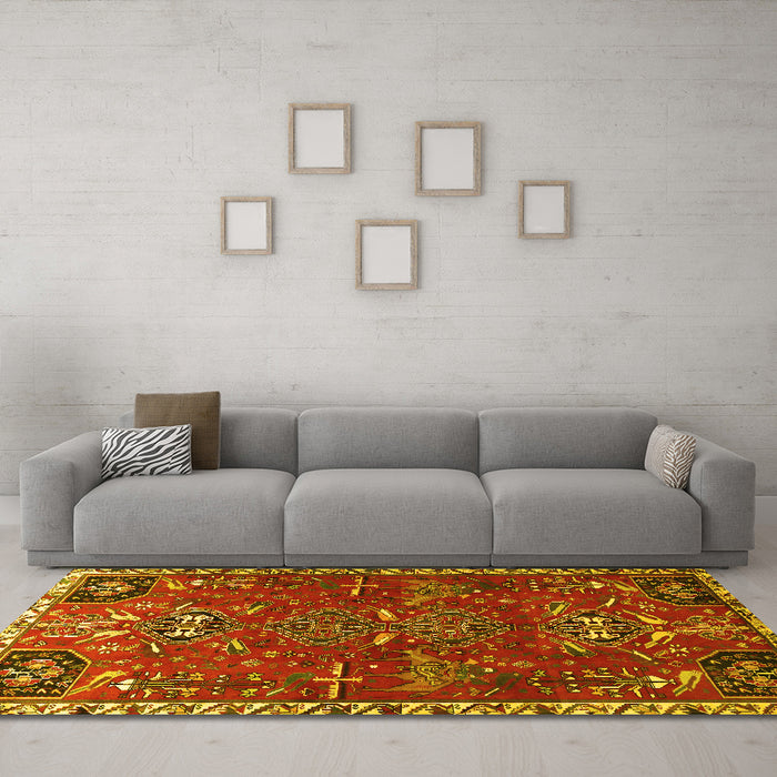 Machine Washable Persian Yellow Traditional Rug in a Living Room, wshtr884yw