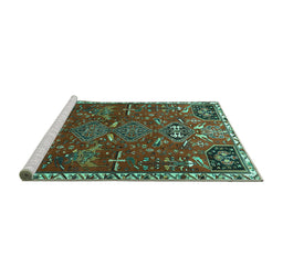 Sideview of Machine Washable Persian Turquoise Traditional Area Rugs, wshtr884turq