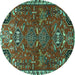 Round Machine Washable Persian Turquoise Traditional Area Rugs, wshtr884turq