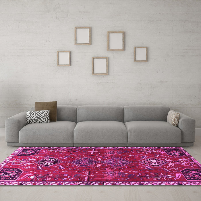 Machine Washable Persian Pink Traditional Rug in a Living Room, wshtr884pnk
