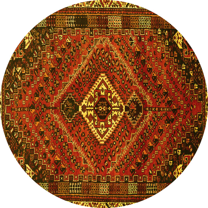 Round Machine Washable Persian Yellow Traditional Rug, wshtr885yw