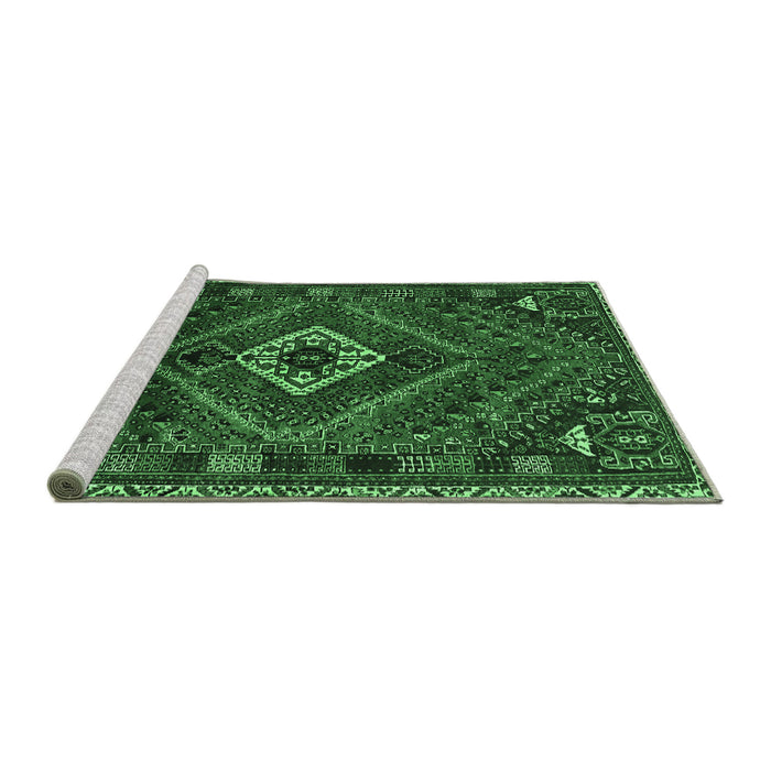 Sideview of Machine Washable Persian Emerald Green Traditional Area Rugs, wshtr885emgrn