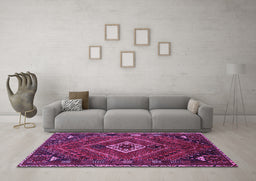 Machine Washable Persian Purple Traditional Area Rugs in a Living Room, wshtr885pur
