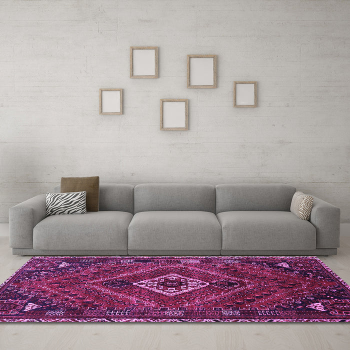 Machine Washable Persian Purple Traditional Area Rugs in a Living Room, wshtr885pur