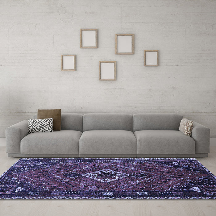 Machine Washable Persian Blue Traditional Rug in a Living Room, wshtr885blu