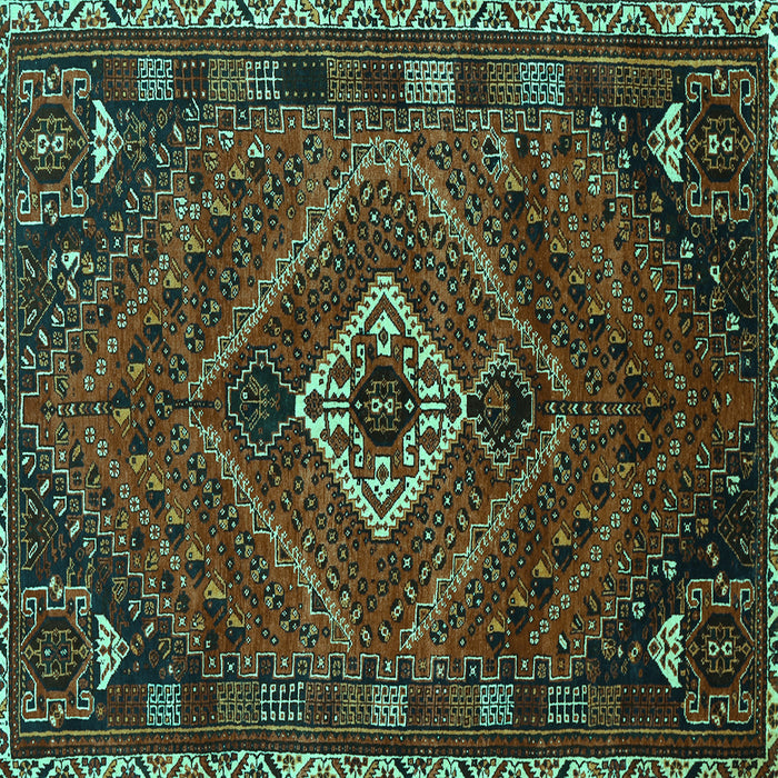 Square Machine Washable Persian Turquoise Traditional Area Rugs, wshtr885turq