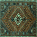 Square Machine Washable Persian Turquoise Traditional Area Rugs, wshtr885turq