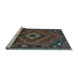 Sideview of Machine Washable Persian Light Blue Traditional Rug, wshtr885lblu