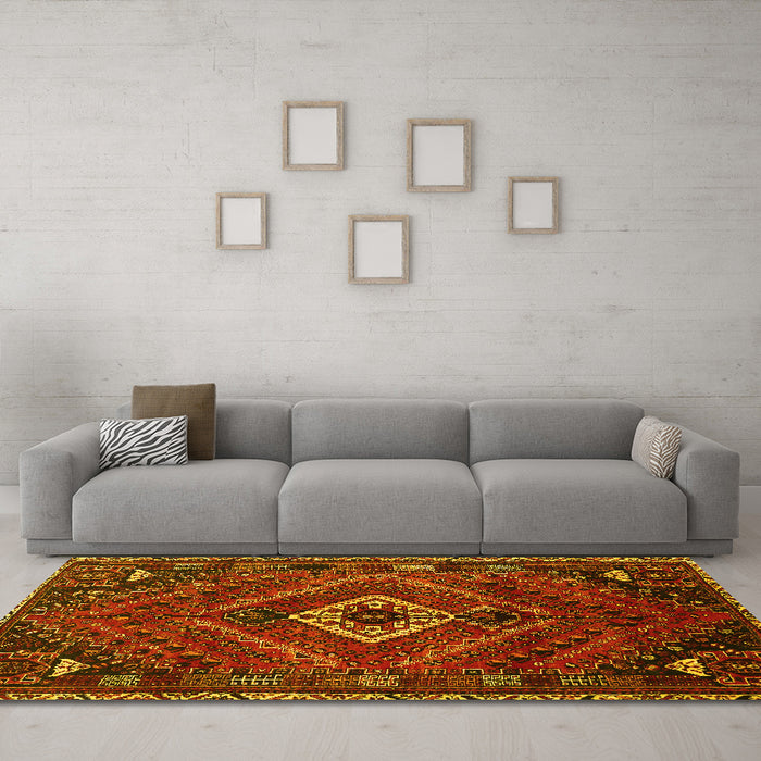 Machine Washable Persian Yellow Traditional Rug in a Living Room, wshtr885yw