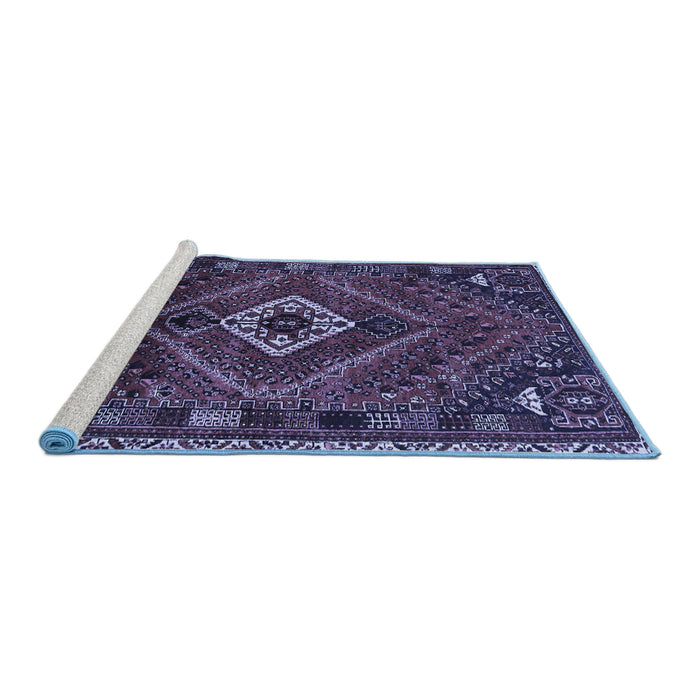 Sideview of Machine Washable Persian Blue Traditional Rug, wshtr885blu