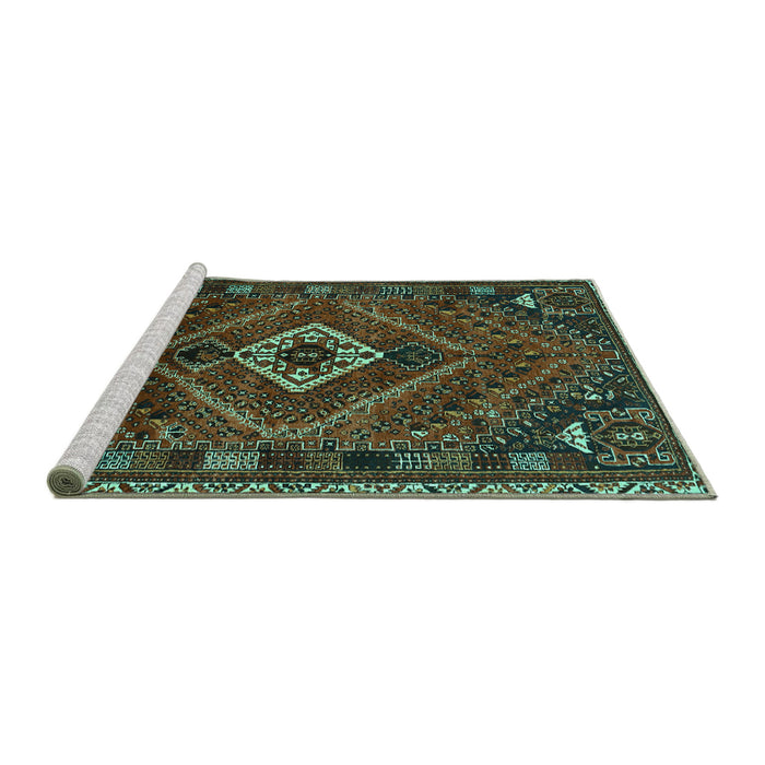Sideview of Machine Washable Persian Turquoise Traditional Area Rugs, wshtr885turq