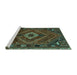 Sideview of Machine Washable Persian Turquoise Traditional Area Rugs, wshtr885turq