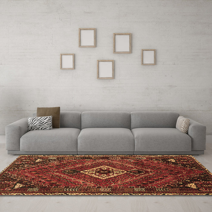 Machine Washable Persian Brown Traditional Rug in a Living Room,, wshtr885brn
