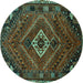 Round Machine Washable Persian Turquoise Traditional Area Rugs, wshtr885turq