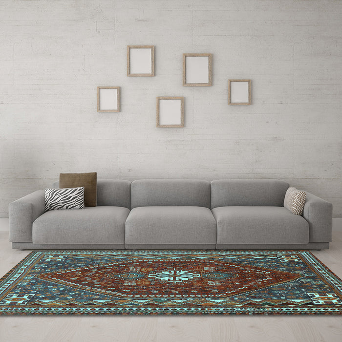 Machine Washable Persian Light Blue Traditional Rug in a Living Room, wshtr886lblu