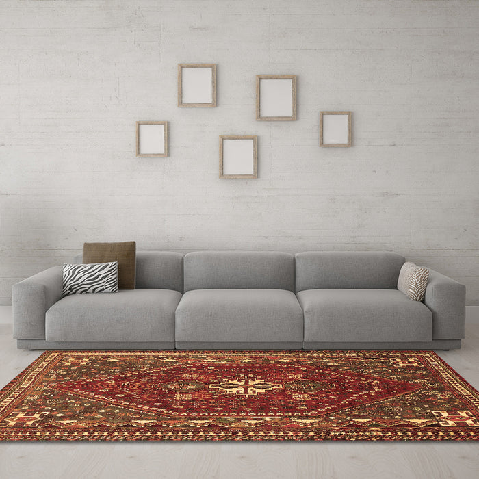 Machine Washable Persian Brown Traditional Rug in a Living Room,, wshtr886brn