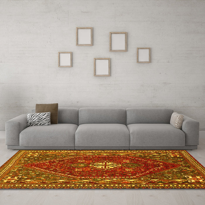 Machine Washable Persian Yellow Traditional Rug in a Living Room, wshtr886yw