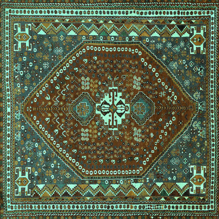 Square Machine Washable Persian Turquoise Traditional Area Rugs, wshtr886turq
