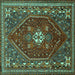 Square Machine Washable Persian Turquoise Traditional Area Rugs, wshtr886turq