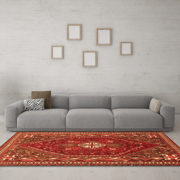 Machine Washable Persian Orange Traditional Area Rugs in a Living Room, wshtr886org
