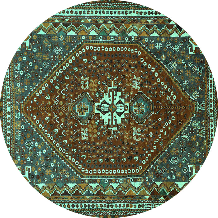 Round Machine Washable Persian Turquoise Traditional Area Rugs, wshtr886turq