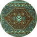 Round Machine Washable Persian Turquoise Traditional Area Rugs, wshtr886turq