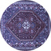 Round Machine Washable Persian Blue Traditional Rug, wshtr886blu