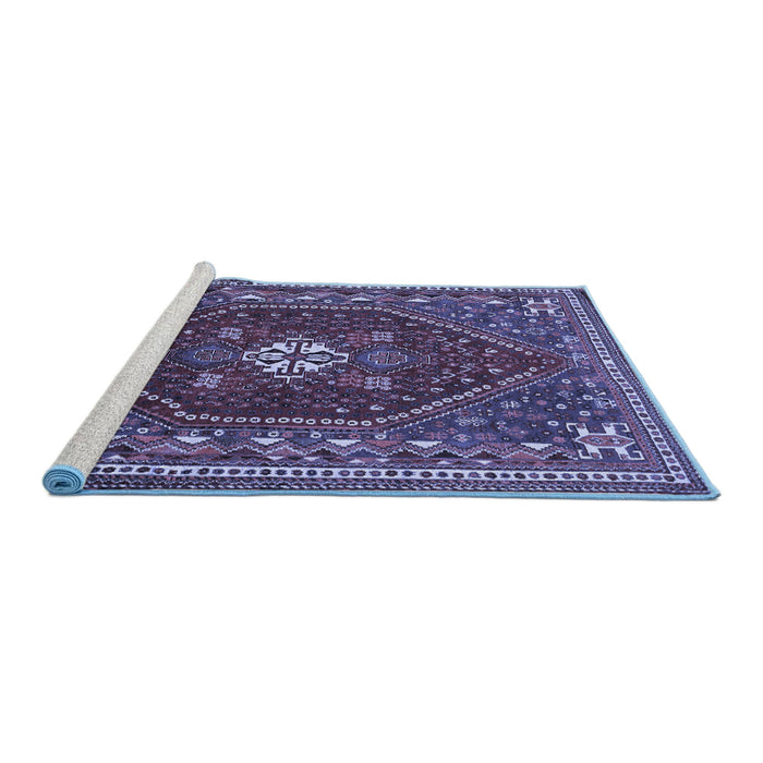Sideview of Machine Washable Persian Blue Traditional Rug, wshtr886blu