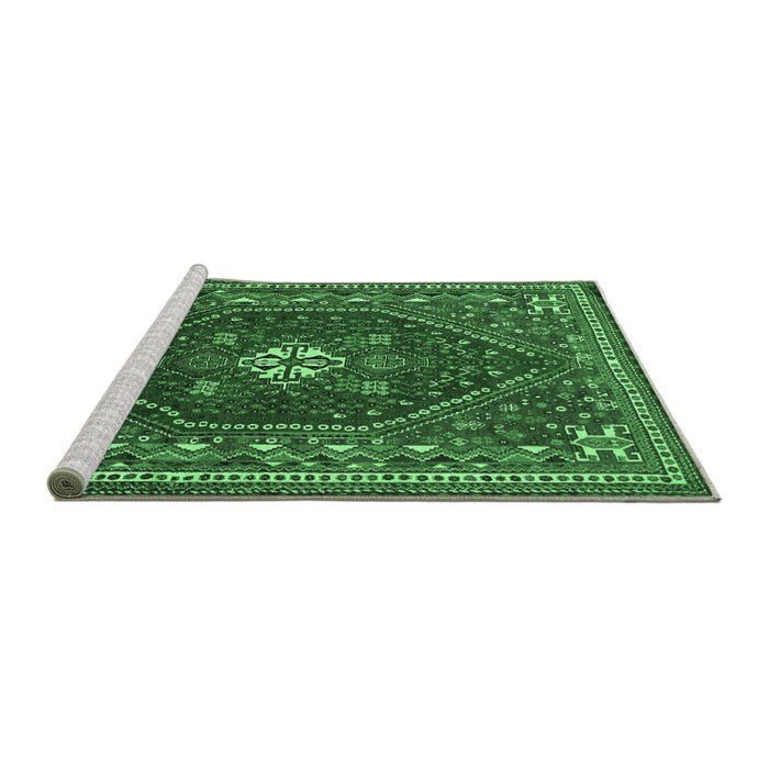Sideview of Machine Washable Persian Emerald Green Traditional Area Rugs, wshtr886emgrn
