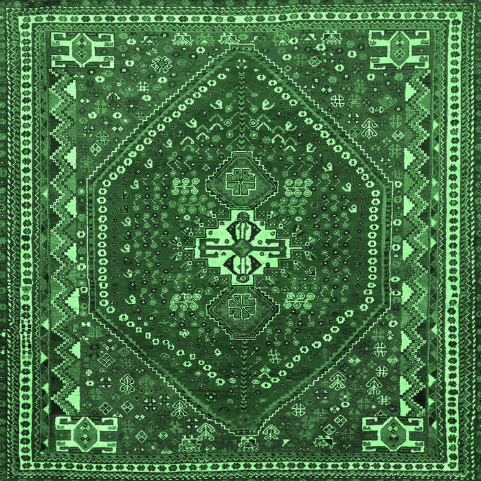 Square Machine Washable Persian Emerald Green Traditional Area Rugs, wshtr886emgrn