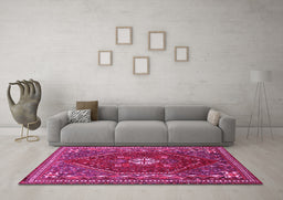 Machine Washable Persian Pink Traditional Rug in a Living Room, wshtr886pnk