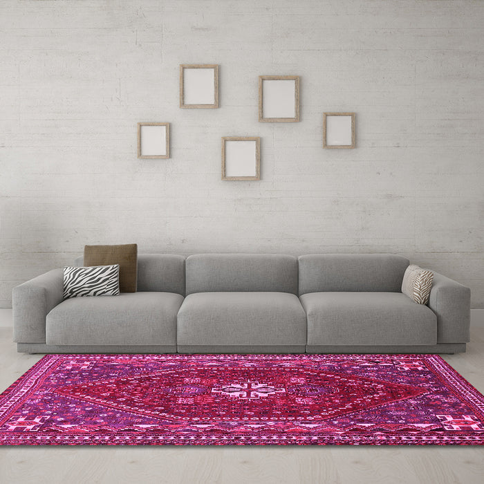 Machine Washable Persian Pink Traditional Rug in a Living Room, wshtr886pnk