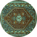Round Persian Turquoise Traditional Rug, tr886turq