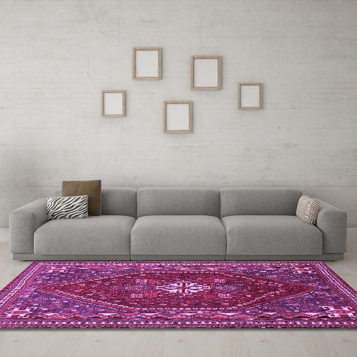 Machine Washable Persian Purple Traditional Area Rugs in a Living Room, wshtr886pur