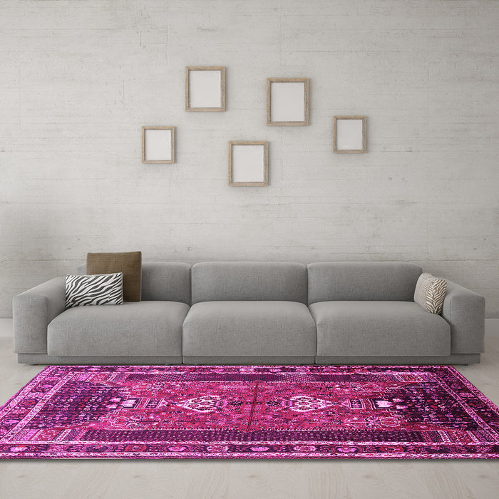 Machine Washable Persian Pink Traditional Rug in a Living Room, wshtr887pnk