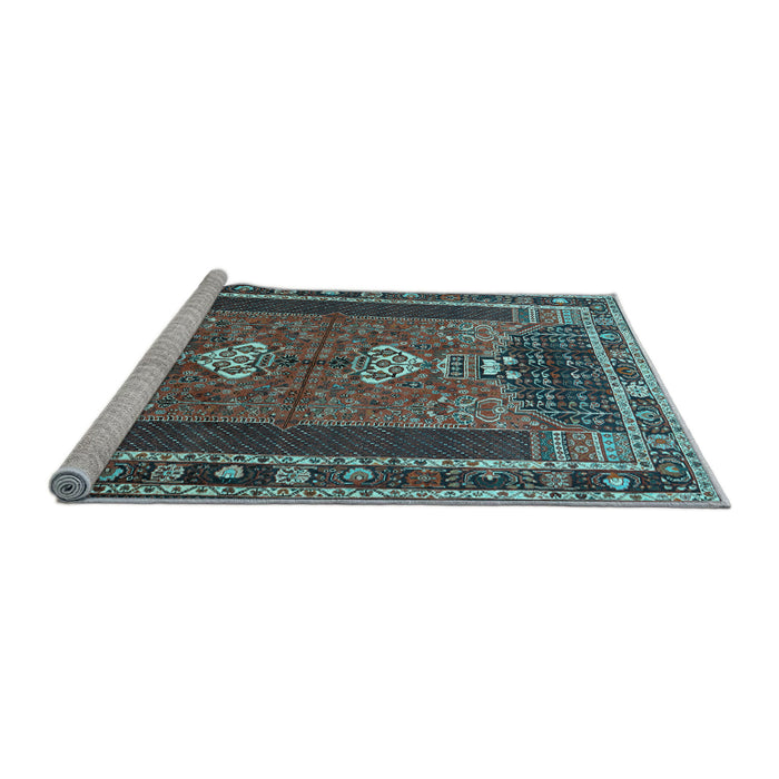 Sideview of Machine Washable Persian Light Blue Traditional Rug, wshtr887lblu