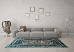 Machine Washable Persian Light Blue Traditional Rug in a Living Room, wshtr887lblu