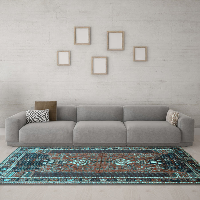 Machine Washable Persian Light Blue Traditional Rug in a Living Room, wshtr887lblu
