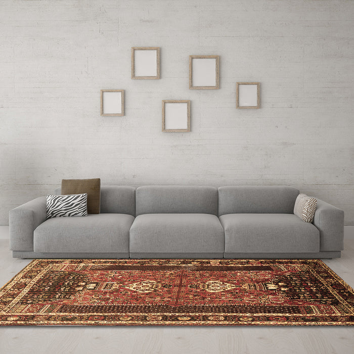 Machine Washable Persian Brown Traditional Rug in a Living Room,, wshtr887brn