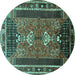 Round Machine Washable Persian Turquoise Traditional Area Rugs, wshtr887turq