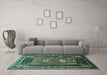 Machine Washable Persian Turquoise Traditional Area Rugs in a Living Room,, wshtr887turq