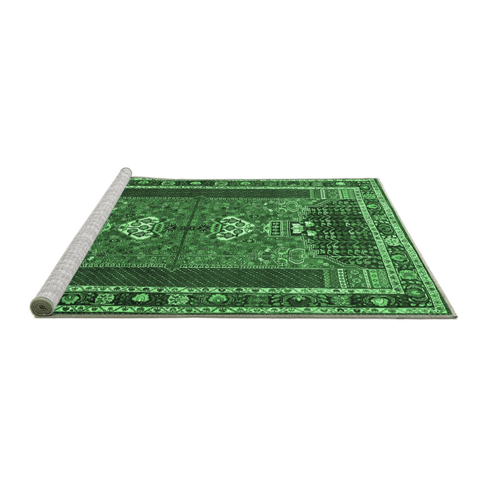 Sideview of Machine Washable Persian Emerald Green Traditional Area Rugs, wshtr887emgrn