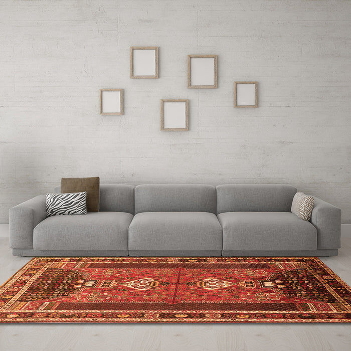 Machine Washable Persian Orange Traditional Area Rugs in a Living Room, wshtr887org