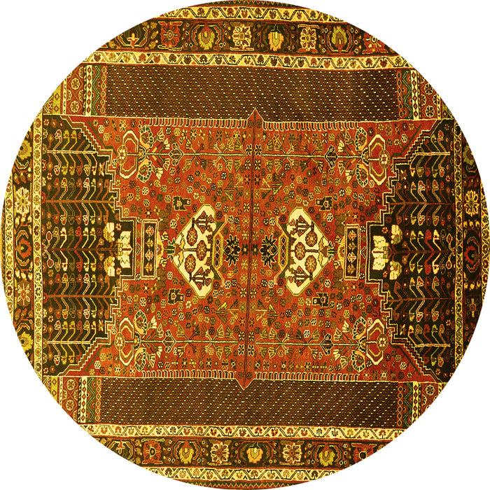 Round Persian Yellow Traditional Rug, tr887yw